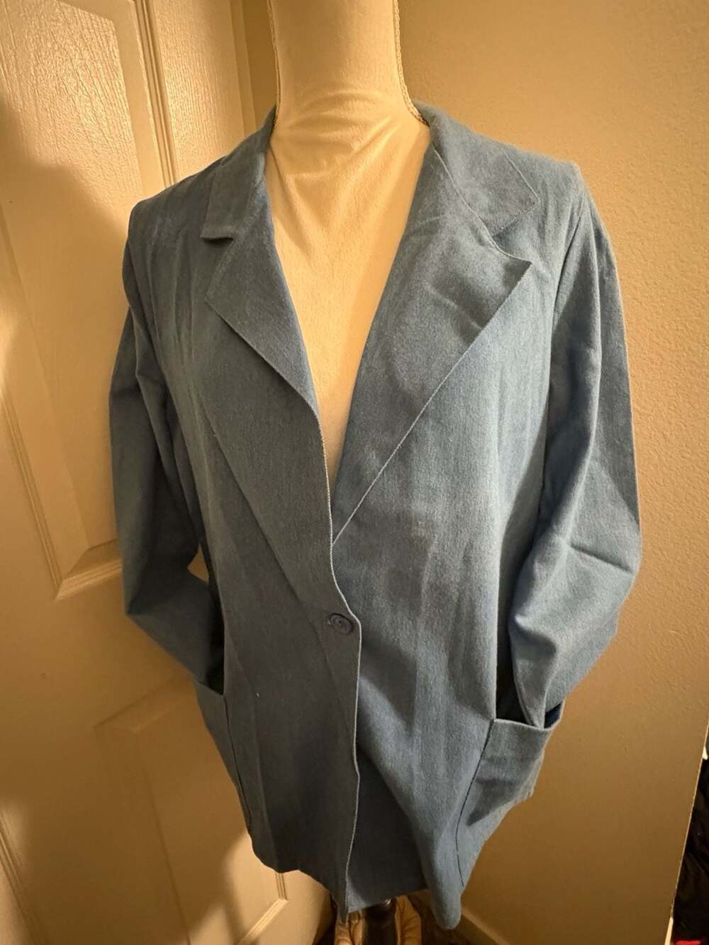 80’s Vintage Separate Scene Blue Chambray Cotton Blend Blazer Jacket Size 14